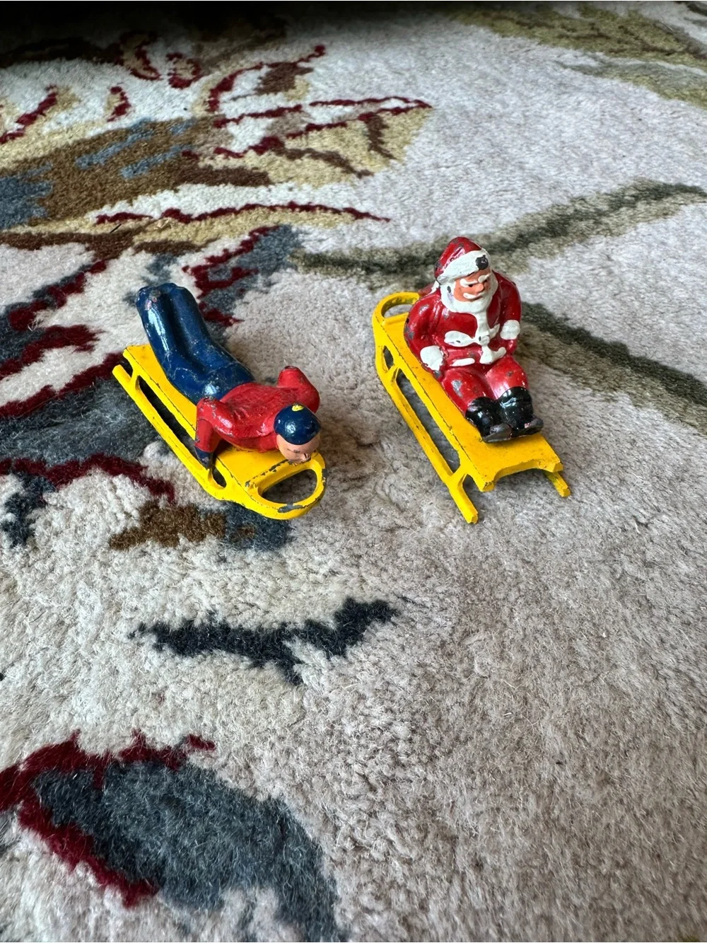 Barclay Lead Figures, RARE Santa On Sled And Mommy & Baby On Sled
